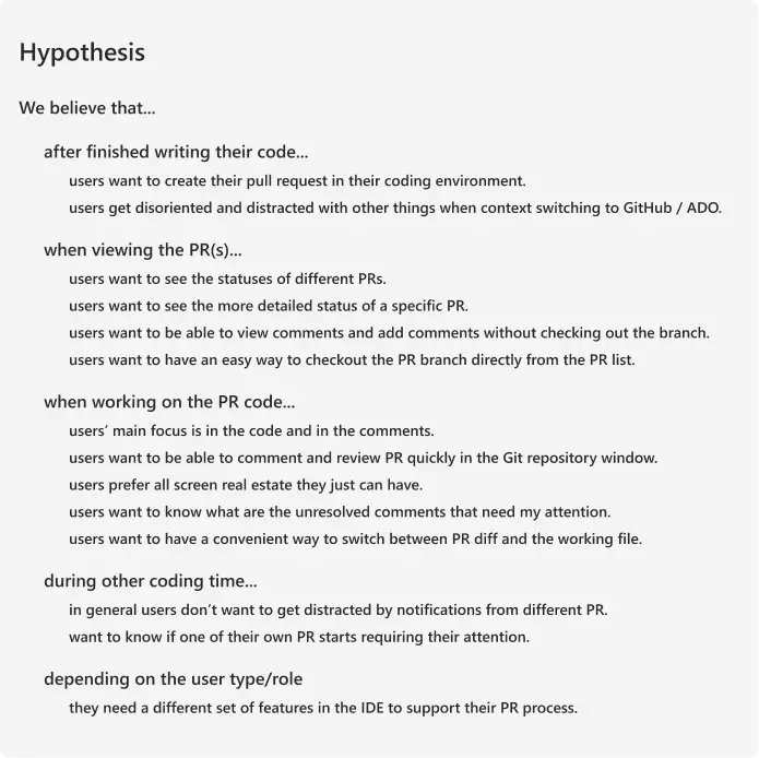 A set of customer and problem hypotheses to validate with users.
